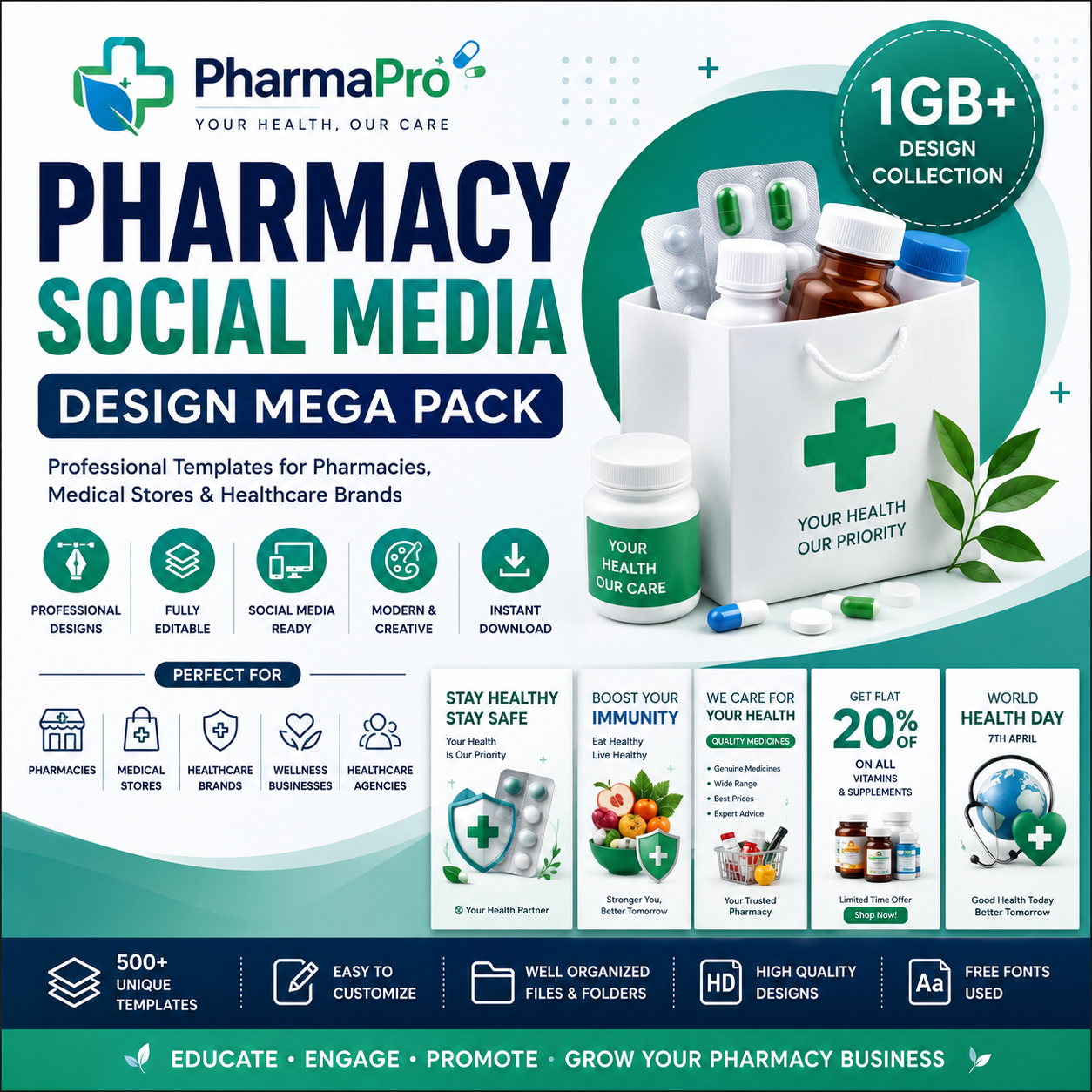 PharmaPro Pharmacy Social Media Design Mega Pack