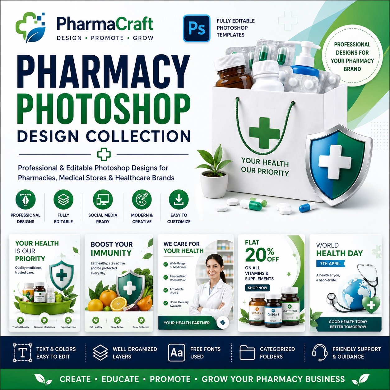 PharmaCraft Pharmacy Photoshop Design Collection