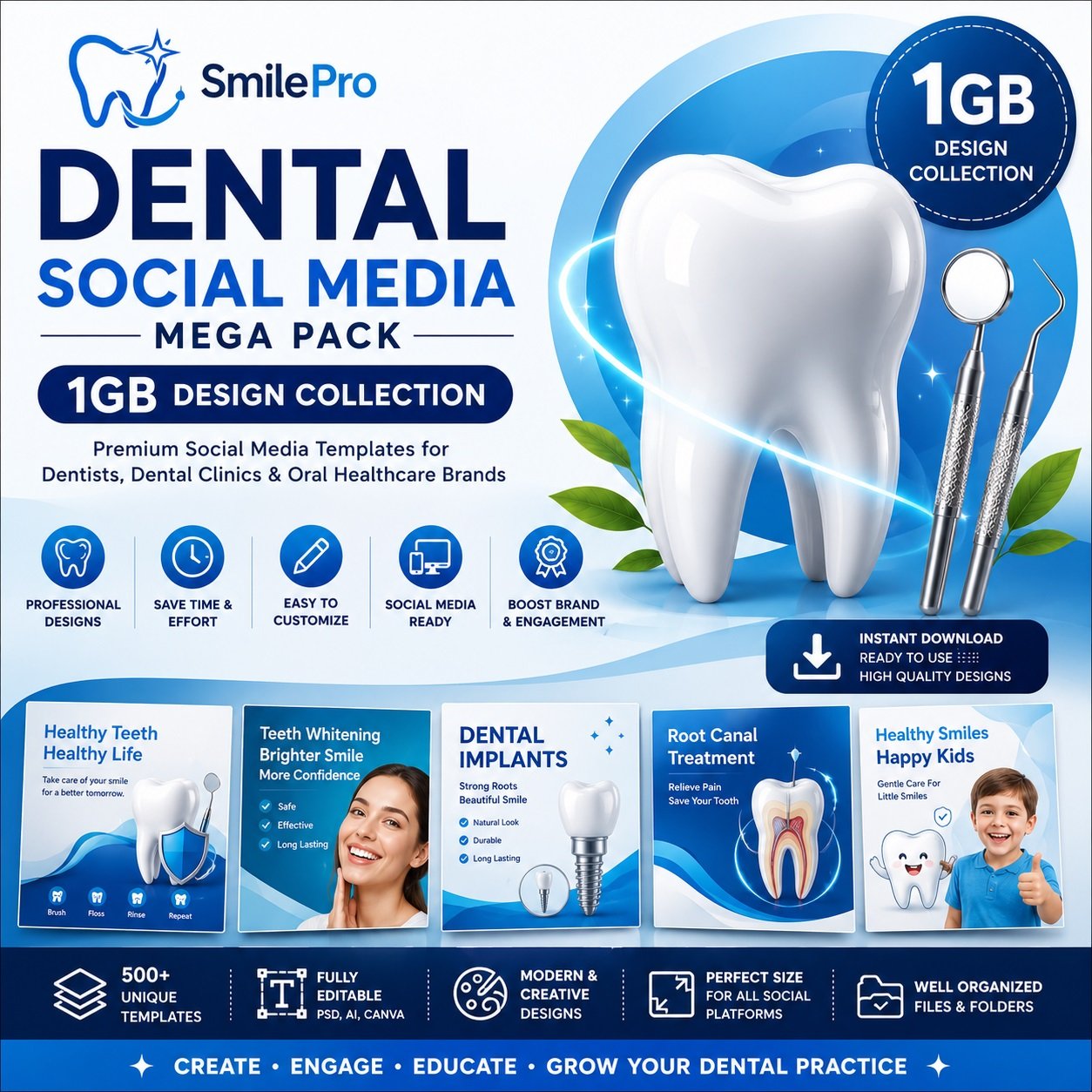 SmilePro Dental Social Media Mega Pack – 1GB Design Collection
